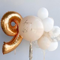 Воздушные шары на 9 лет телесного и золотого цвета с надписью по заказу