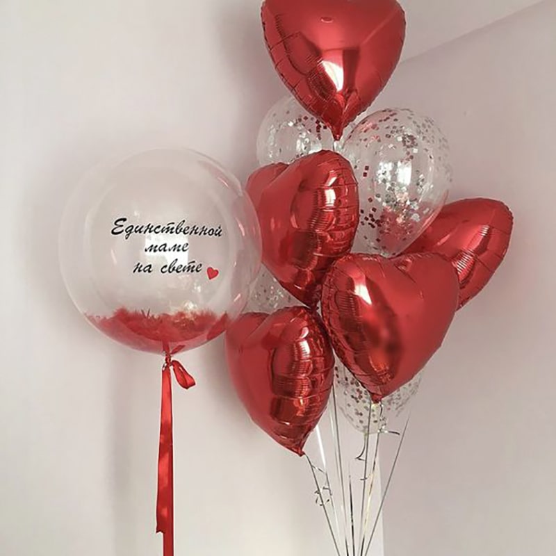 Набор воздушных шаров с сердцами красного цвета