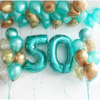 Оформление дня рождения воздушными шарами на 50 лет бирюзового цвета