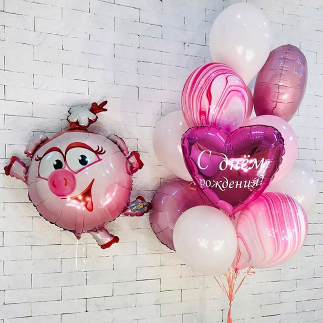 Воздушные шарики розового цвета с Нюшей Смешарики - 51-0016