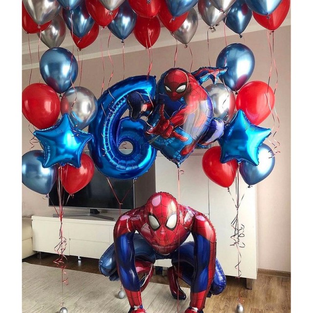 Оформление шарами в стиле Человек паук на 6 лет