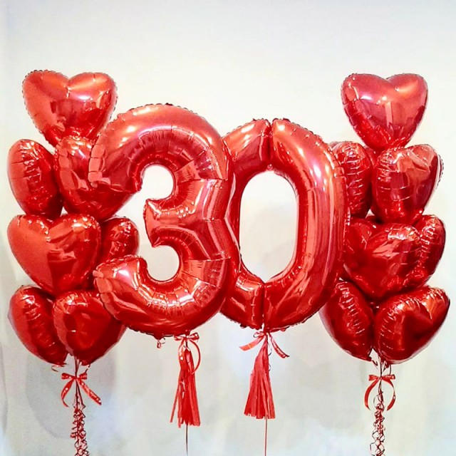 Набор фольгированных шаров на 30 лет "Пламенное сердце" - 56-0012