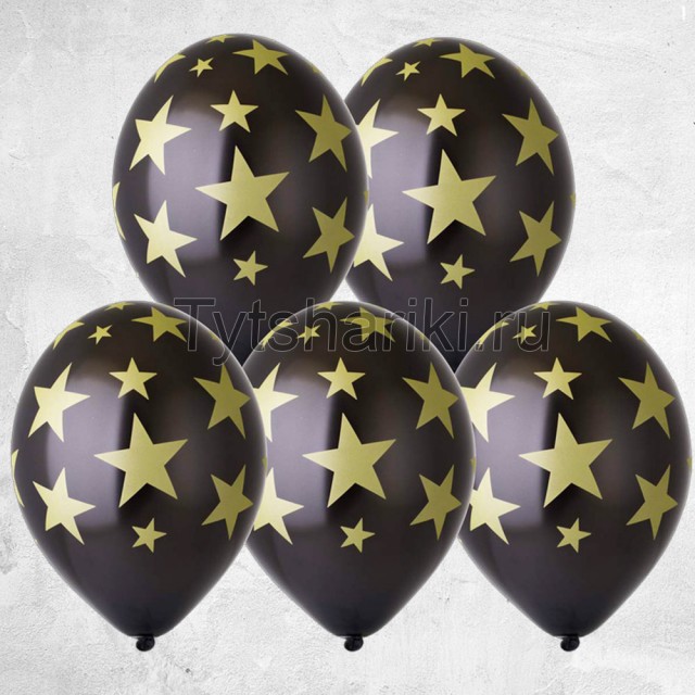 Гелиевые шарики чёрно цвета с золотыми звёздами - 1103-1581