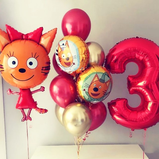 Воздушные шары Три кота с Карамелькой и цифрой 3