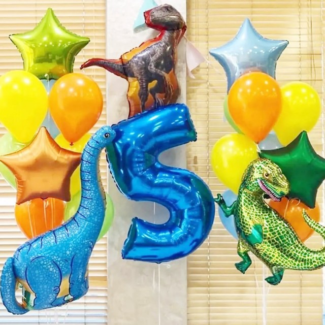 Сет шаров на день рождения 5 лет с динозаврами - 47-0018