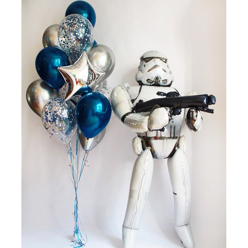 Шар штурмовик и фонтан из шаров на тему Звёздные войны в синем и серебряном цвете