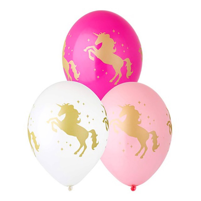 Латексные шарики пастель "Золотой единорог" розового и белого цвета