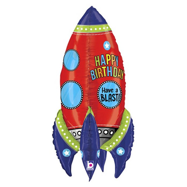 Шар фольгированный "3D Ракета, С Днем Рождения", 91 см.
