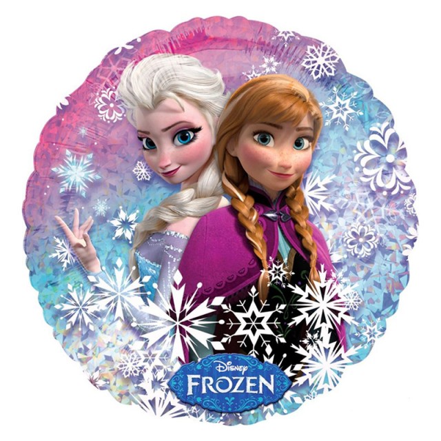 Шар круглый фольгированный голография "Холодное сердце, Принцессы и снежинки" 46 см
