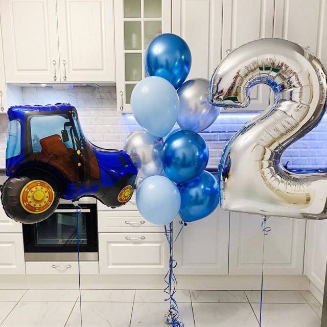 Шары синий трактор на 2 года мальчику - 42-0003