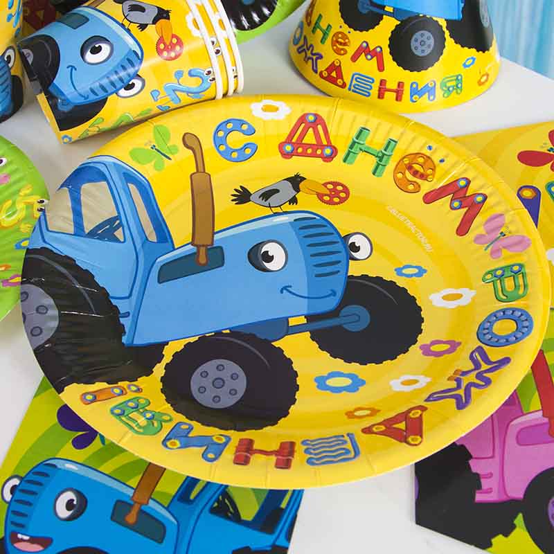 Бумажные тарелки с рисунком Синий трактор
