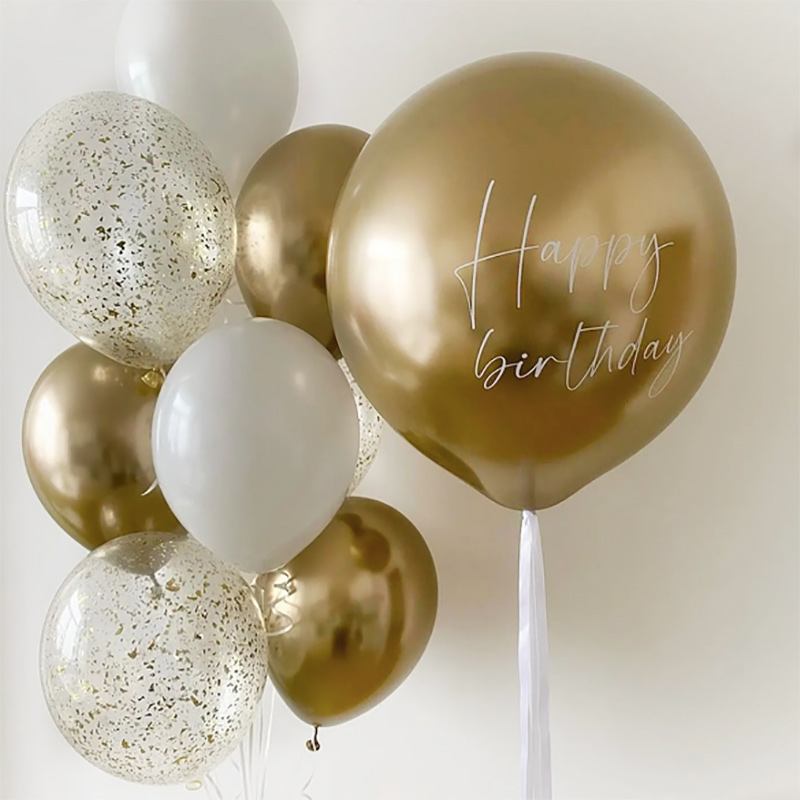 Украшение шариками на день рождения золотого и белого цветов