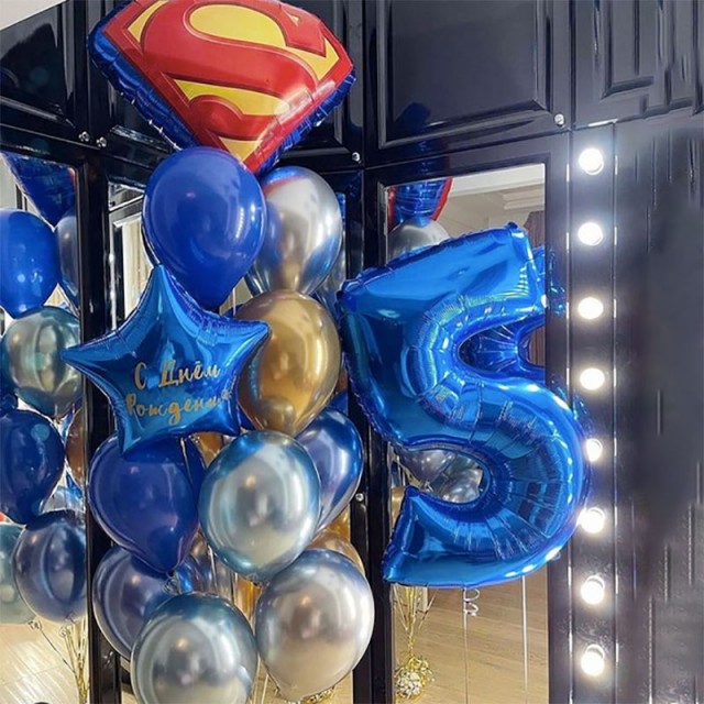 Шары на детский день рождения синего цвета "Супермен" - 38-0009