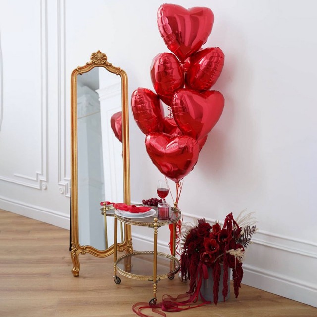 Украшение дома шарами на день рождения "Алое сердце" - 40-0014