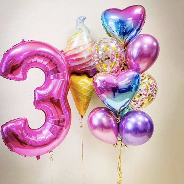 Гелиевые шары на день рождения 3 года "Сладкоежка" - 36-0021