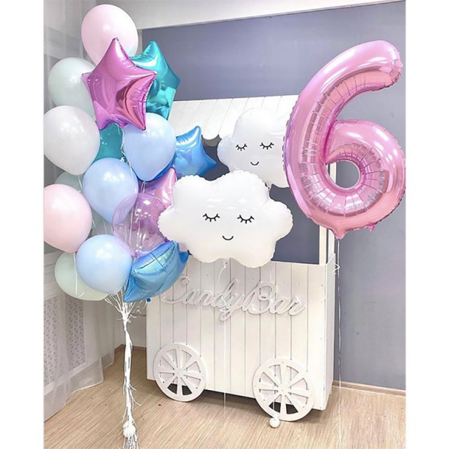 Набор шаров девочке на день рождения "Нежные облака" - 36-0012