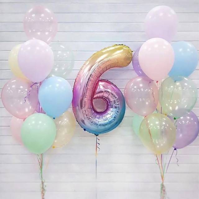 Воздушные шары девочке на день рождения 6 лет "Праздничное ассорти" - 36-0006