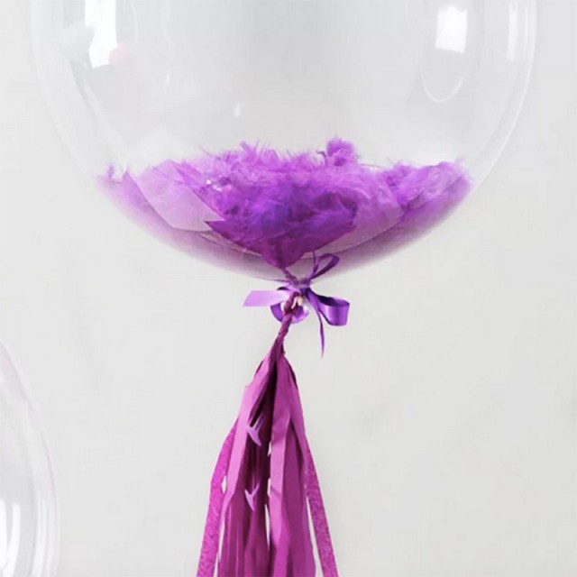Шар баблс с перьями фиолетового цвета - 34-0011