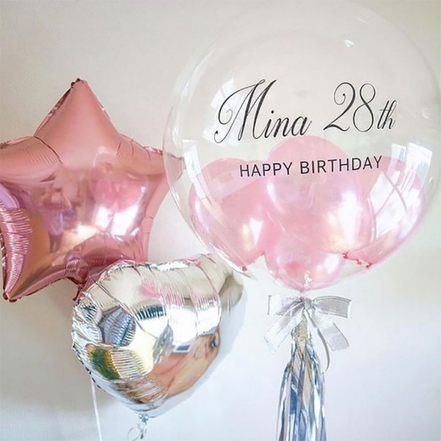 Шар баблс с шарами "С днем рождения" - 33-0008