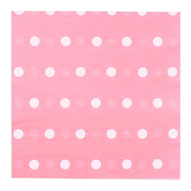Праздничные салфетки розового цвета в горох 12 шт 33 см - 1502-3933