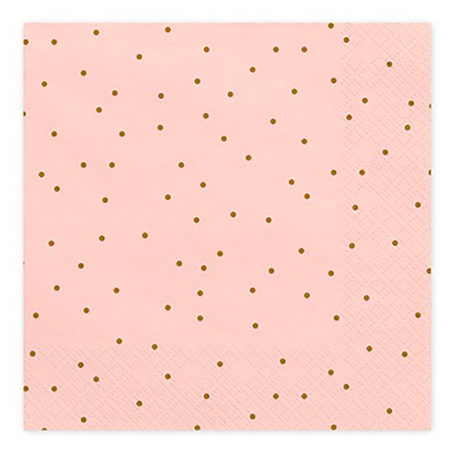 Праздничные салфетки розового цвета в горох 20 шт 33 см - 1502-5554