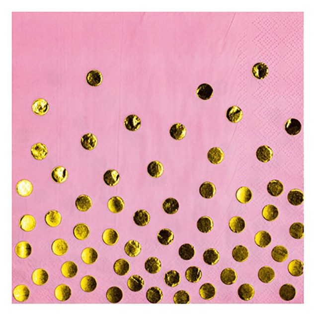 Праздничные салфетки розового цвета в золотой горох 6 шт 33 см