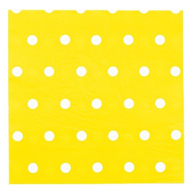 Праздничные салфетки желтого цвета в горох 12 шт 33 см - 1502-3929 