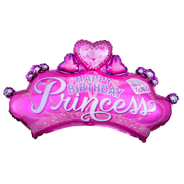 Фольгированный шар диадема для принцессы розовая, размером 74 см