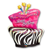 Фольгированный шар полосатый торт "С днем рождения" высотой 104 см