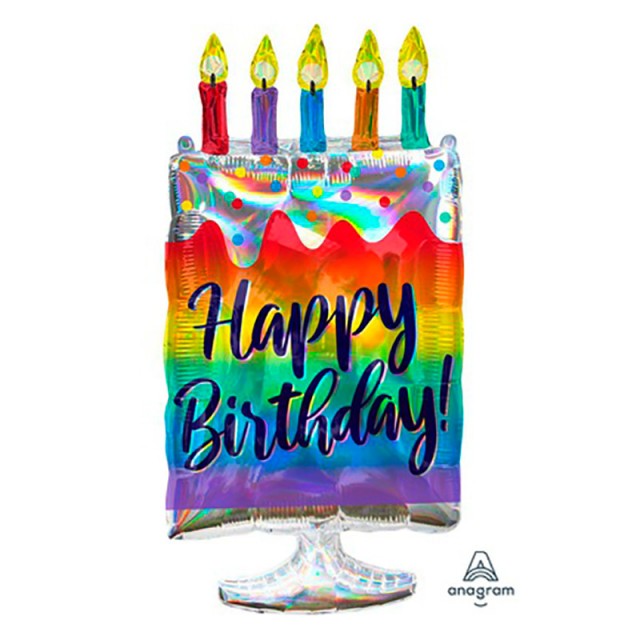 Фольгированный шар торт "Переливы радуги" со свечками