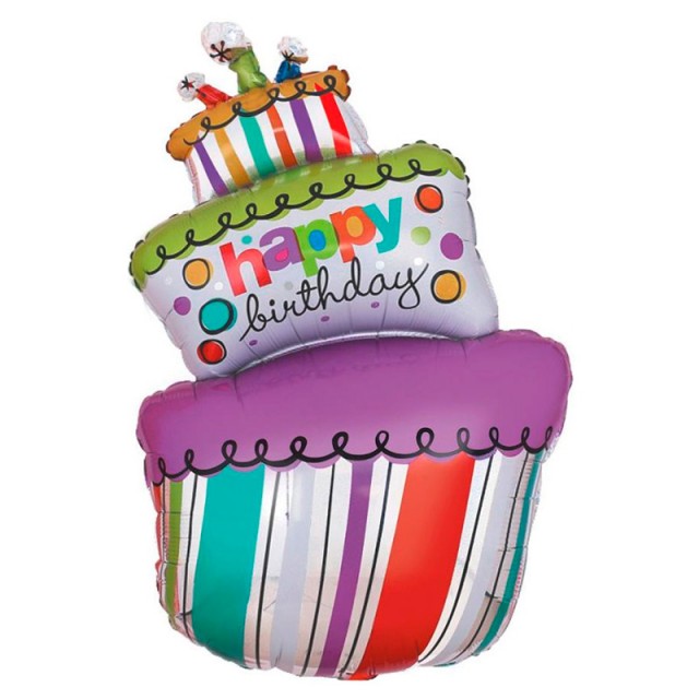 Фольгированный шар торт "С днем рождения" размером 81 см