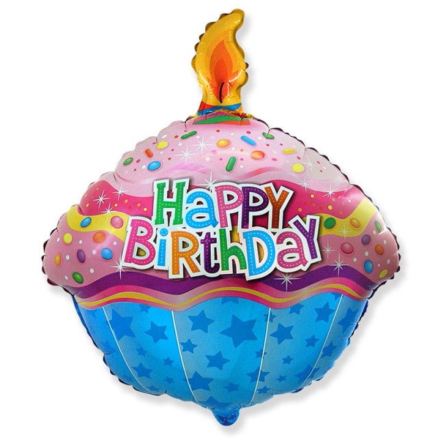 Фольгированный шар в форме кекса со свечкой размером 58 см