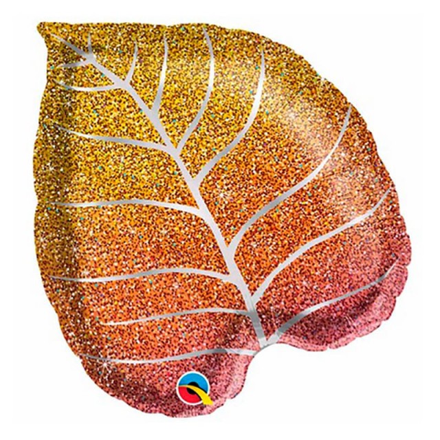 Фольгированный шар в форме осеннего листка с блестками