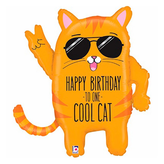 Фольгированный шар в форме рыжего кота на день рождения "Cool cat"