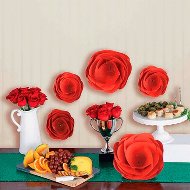 Декоративные бумажные цветы красного цвета 18-25 см 5 шт