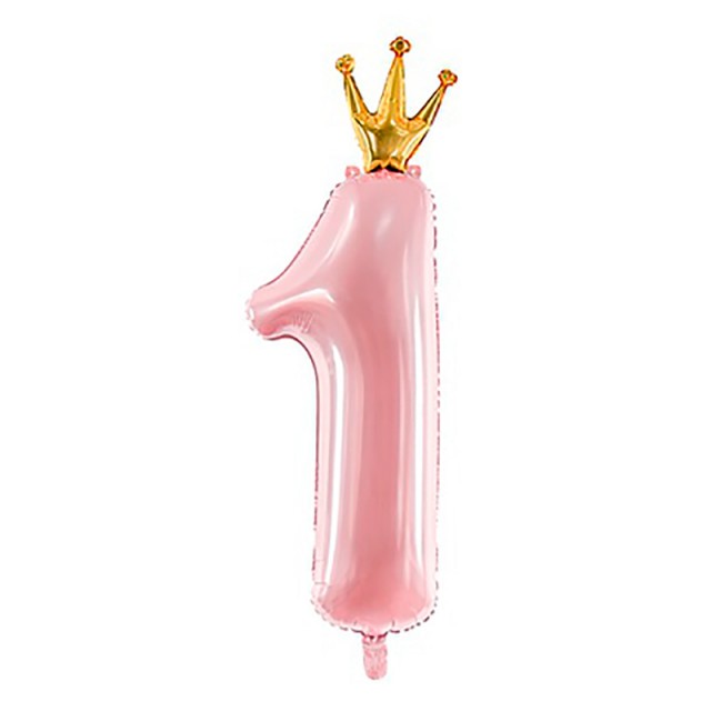 Шар цифра 1 розового цвета с короной высота 90 см - 1207-4354