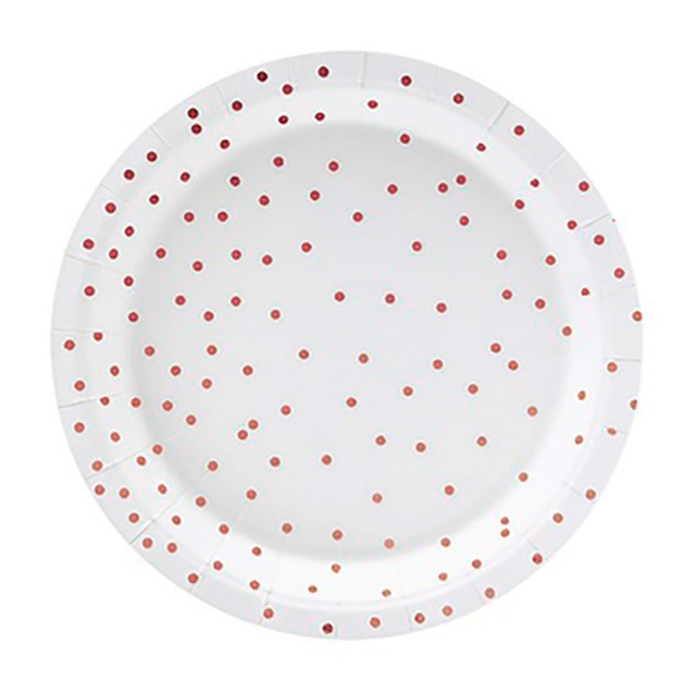Бумажные одноразовые тарелки белого цвета в горох 6 шт 18 см