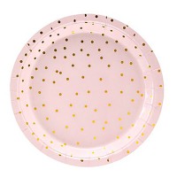 Бумажные одноразовые тарелки розового цвета в горох 6 шт 18 см