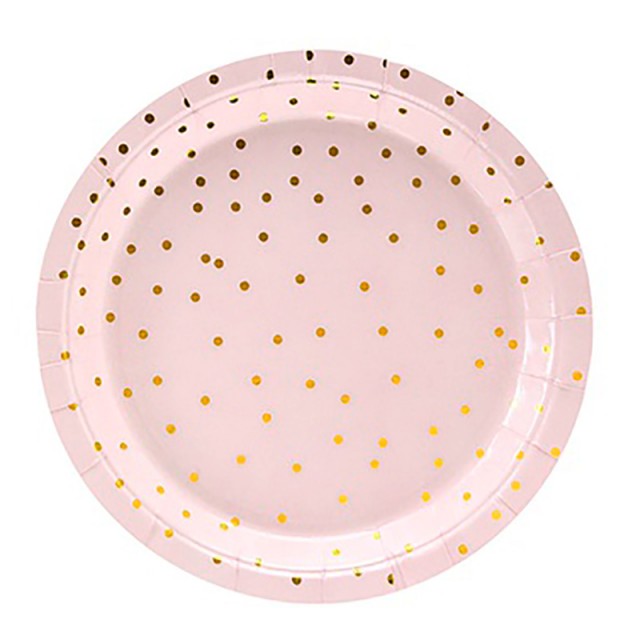 Бумажные одноразовые тарелки розового цвета в горох 6 шт 18 см - 1502-5552