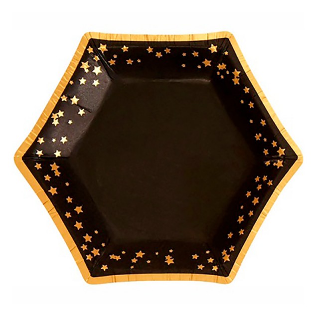 Бумажные тарелки для праздника "Черное золото" 8 шт 12 см