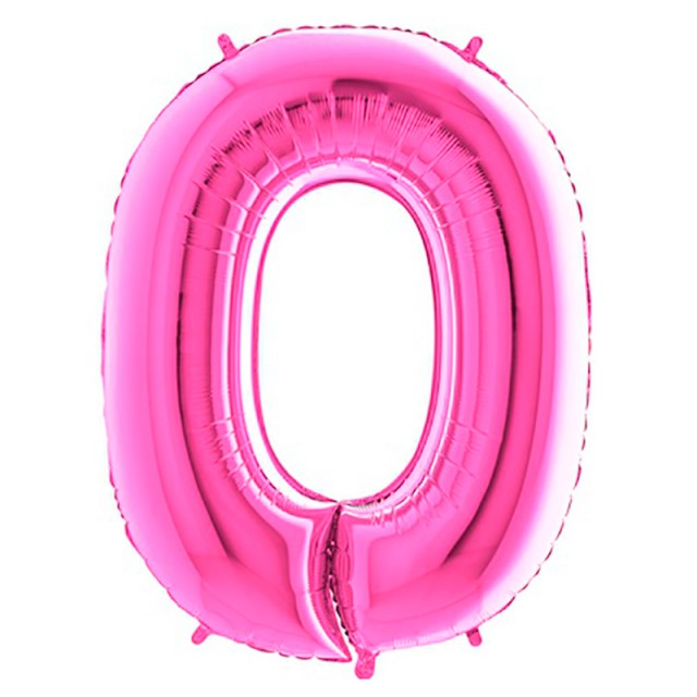 Розовая фольгированная цифра 0 - 27-0001