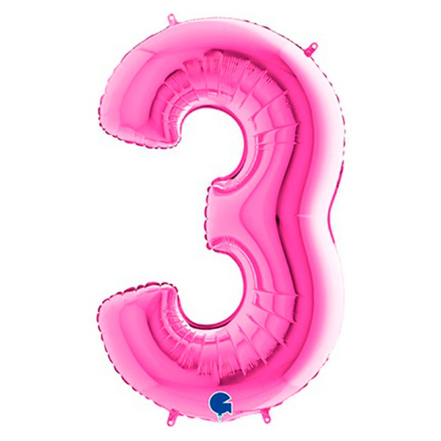 Розовая фольгированная цифра 3