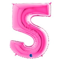 Розовая фольгированная цифра 5