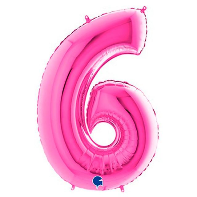 Розовая фольгированная цифра 6