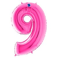 Розовая фольгированная цифра 9