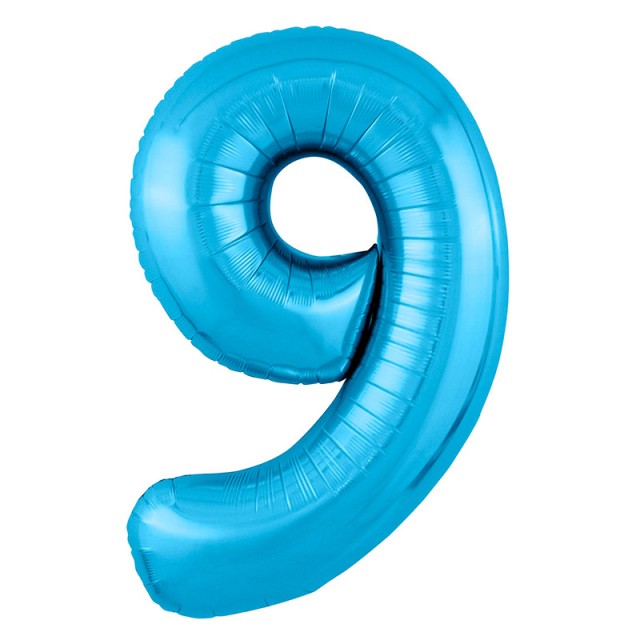 Шар цифра 9 голубого цвета с гелием высота 1 метр