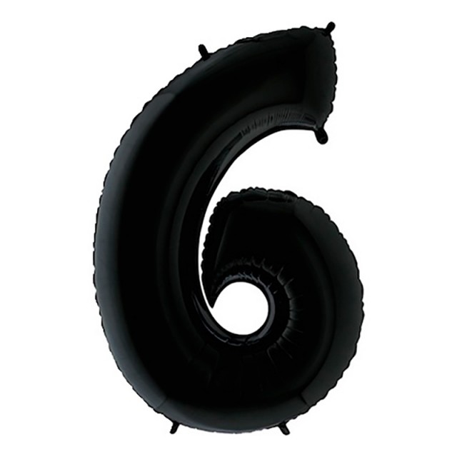 Шар цифра 6 черного цвета с гелием высота 1 метр