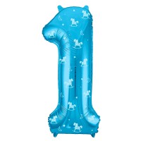 Шар цифра 1 голубая "Первый день рождения" с гелием высота 1 метр