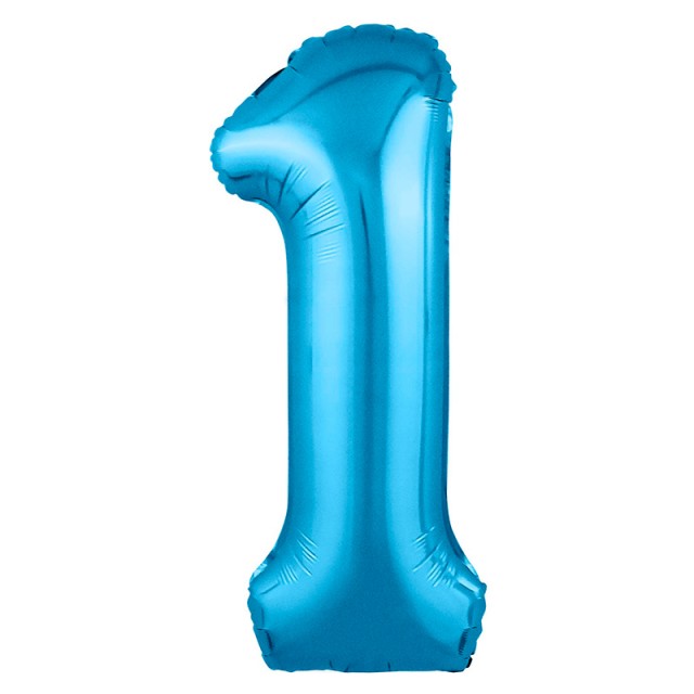 Шар цифра 1 голубого цвета с гелием высота 1 метр