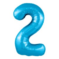 Шар цифра 2 голубого цвета с гелием высота 1 метр
